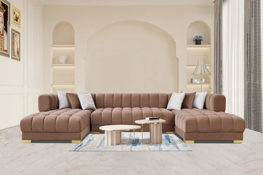 Lipa Mocha Velvet Double Chaise "U" Shape Sectional Sofa - Ornate Home